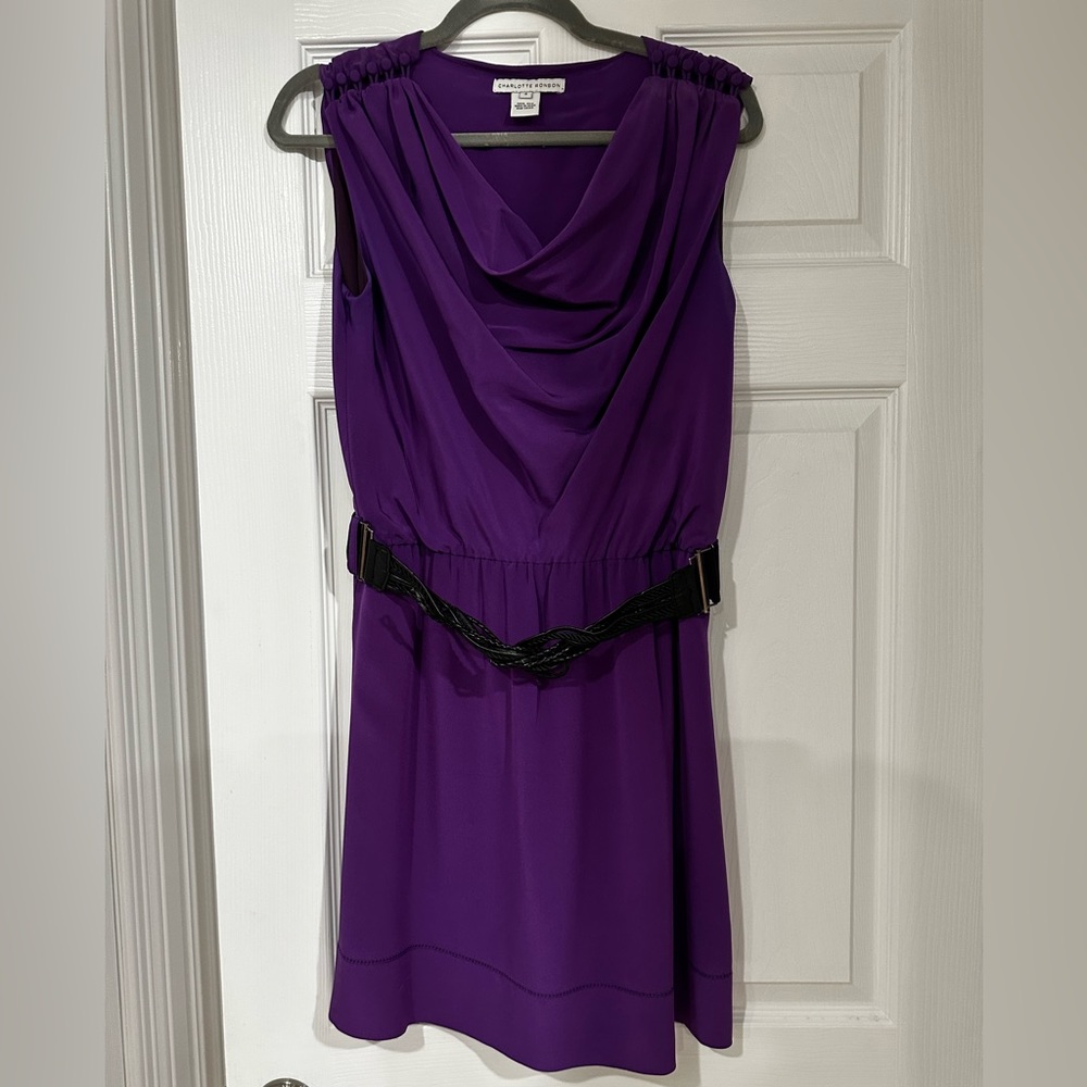 Charlotte Ronson Size 4 Silk Purple Scoop Neck Dress